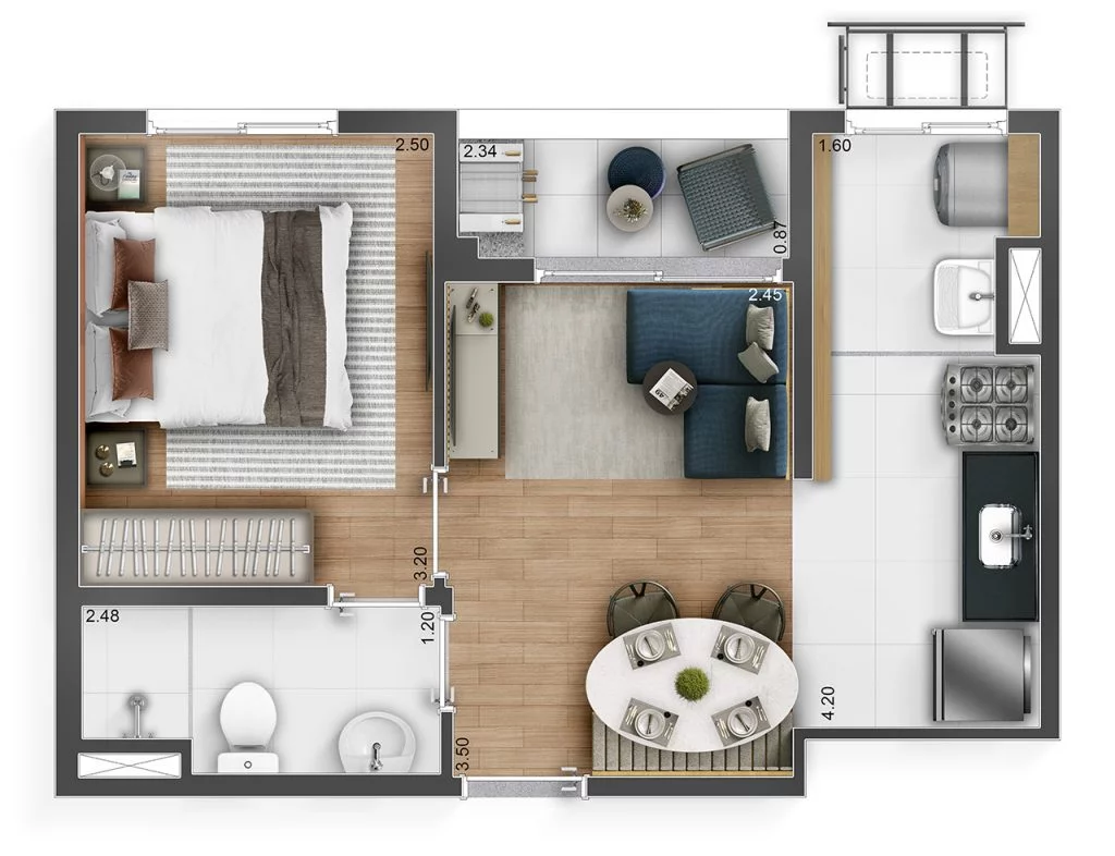 Planta 33m² — 1 suíte